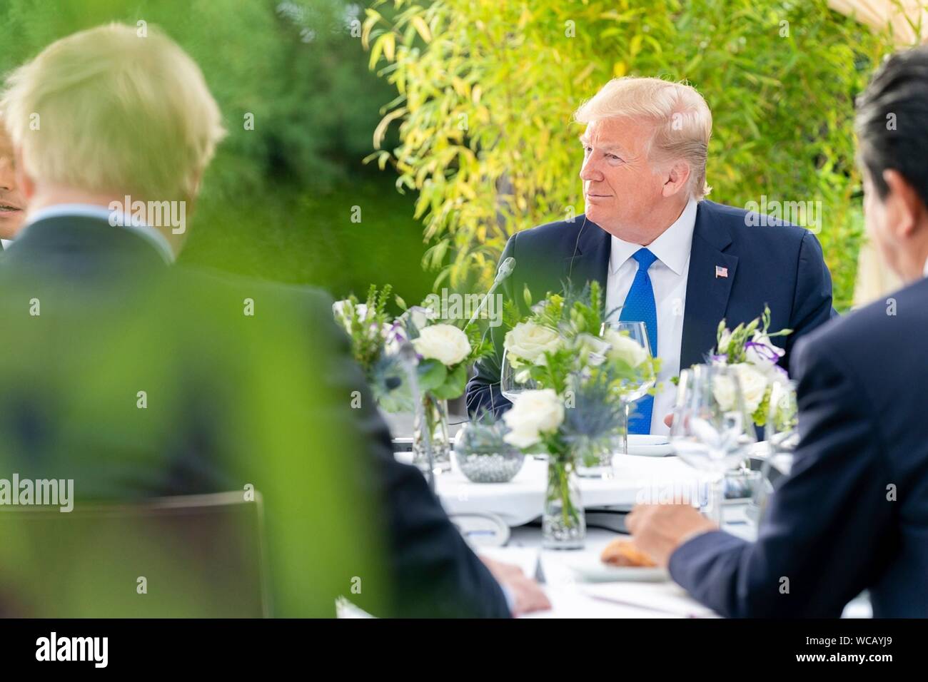 Us-Präsident Donald Trump während der G7-Staats- und Regierungschefs weltweit führend Abendessen Abendessen im Biarritz Leuchtturm August 24, 2019 in Biarritz, Frankreich. Stockfoto