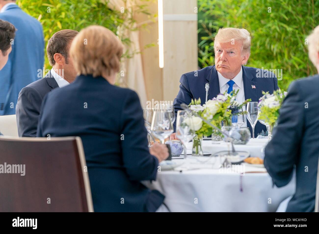 Us-Präsident Donald Trump während der G7-Staats- und Regierungschefs weltweit führend Abendessen Abendessen im Biarritz Leuchtturm August 24, 2019 in Biarritz, Frankreich. Stockfoto