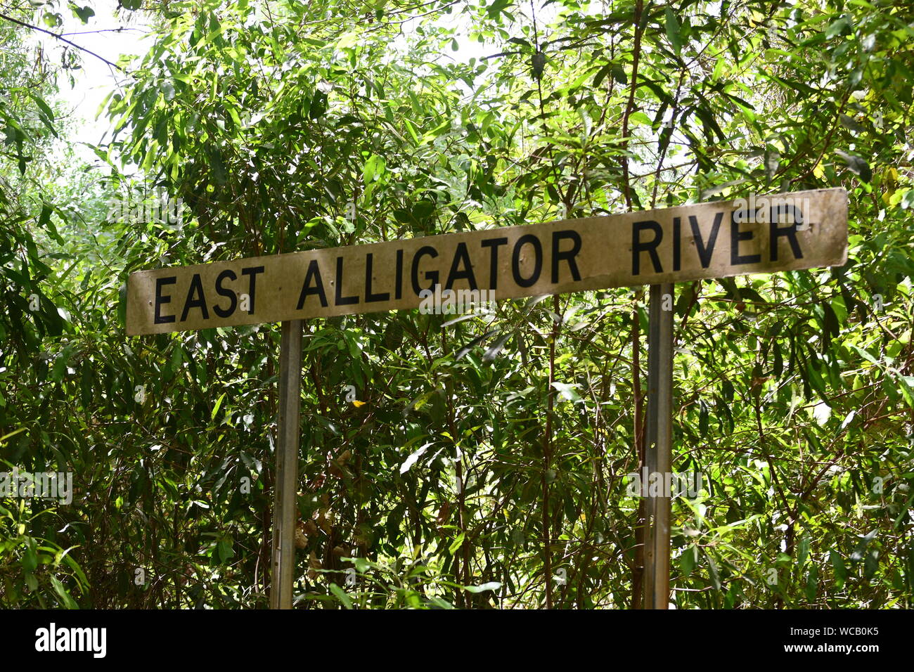 East Alligator River Zeichen in der Nähe von Chaill's Crossing, Arnhem Land, Northern Territory, Australien. Stockfoto