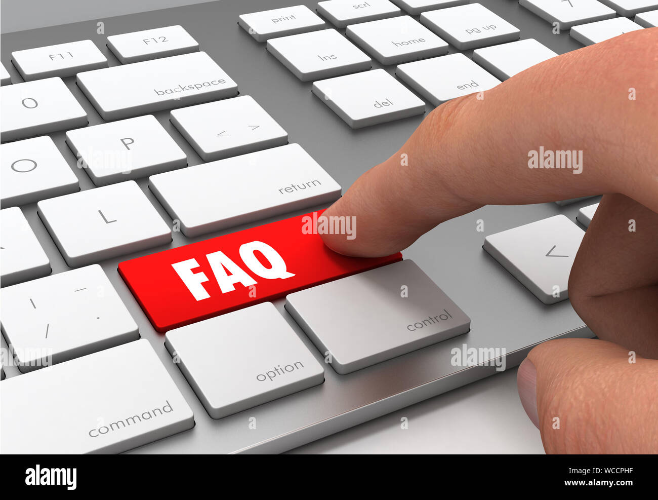 Faq Push Button Konzept 3D-Illustration isoliert Stockfoto