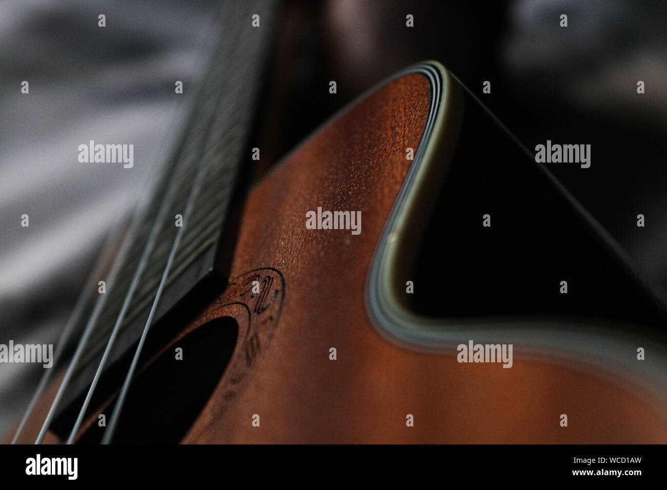 Die Ukulele oder ukelele ist Mitglied der Gitarre Familie von Instrumenten. Sie beschäftigt in der Regel vier Nylon oder darmsaiten oder vier Kurse von Strings. Stockfoto