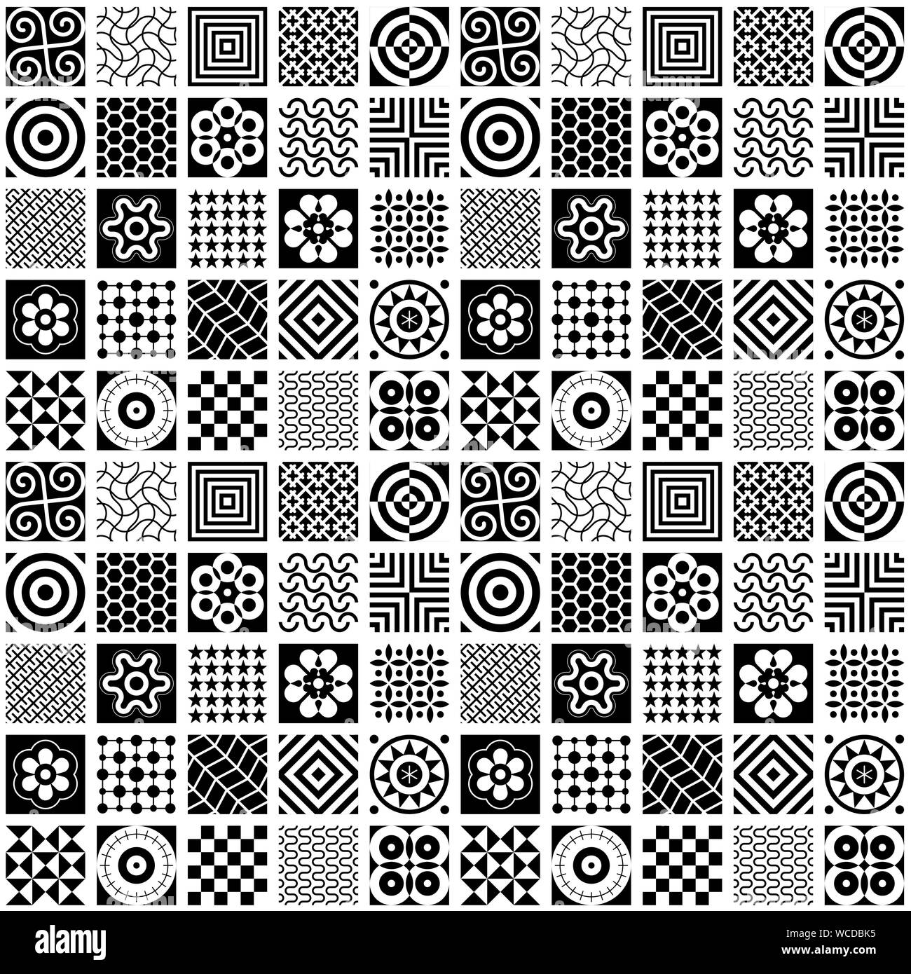 Schwarze und weiße abstrakte geometrische Muster. Vektor nahtlose Hintergrund. Stock Vektor