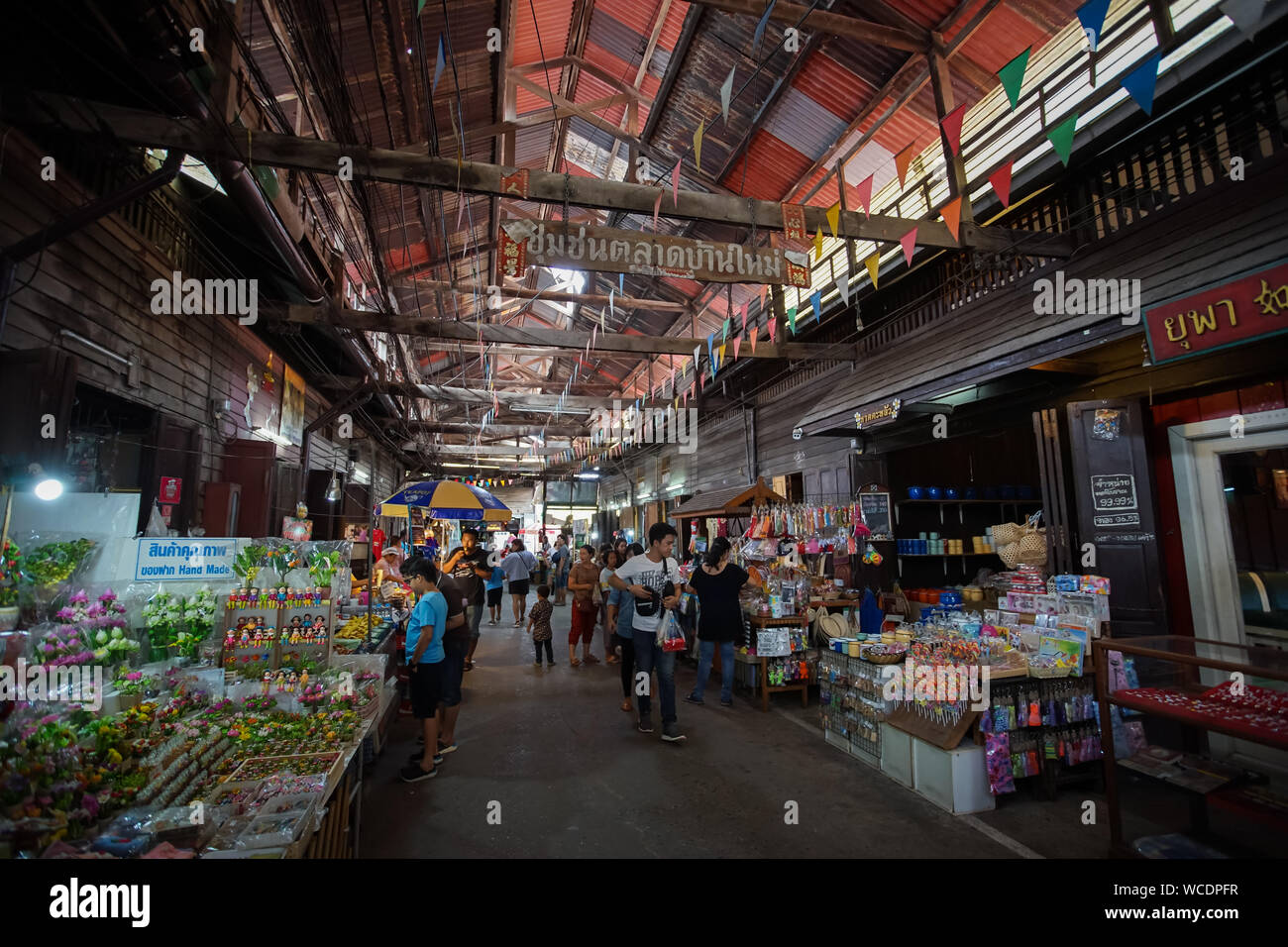 Chachoengsao, Thailand - 25. August 2019: Landschaft von Baan Mai Alter Markt in der Provinz Chachoengsao, Thailand. (Übersetzung: Baan Mai alter Markt) Stockfoto