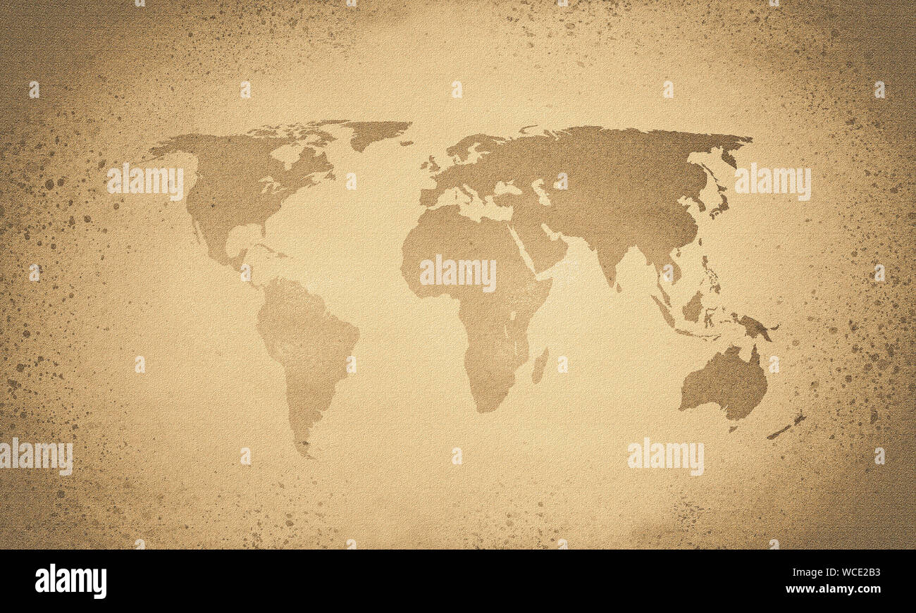 Retro sepia Weltkarte, strukturiert Stockfoto
