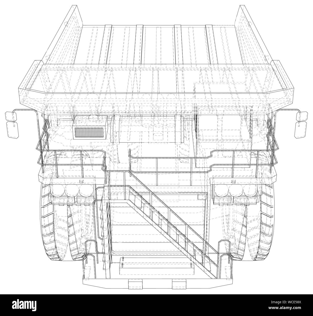 Kipper wire-frame line Dump Truck isoliert auf Weiss. Vektor Rendering von 3d. Stock Vektor