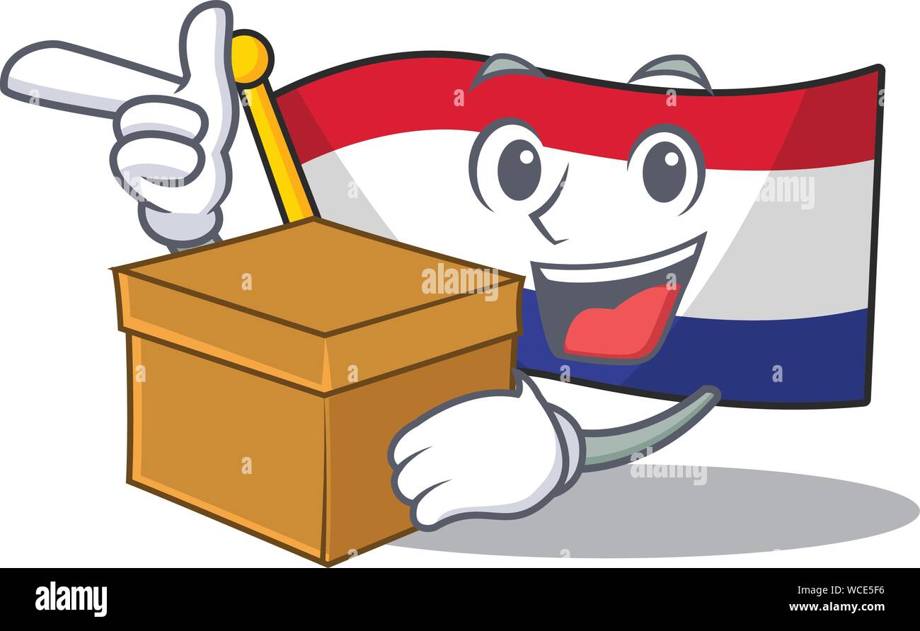 Mit box Flagge Niederlande mit dem Maskottchen Form Stock Vektor