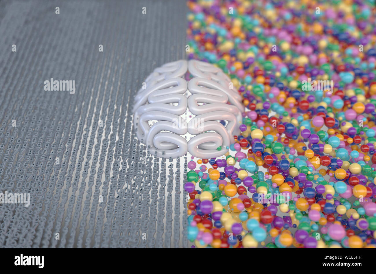 Eine stilisierte Gehirn mit der linken Seite der Darstellung eine analytische, strukturierte und logischen Verstand, und auf der rechten Seite zeigt eine zerstreut, kreative und Farbe Stockfoto