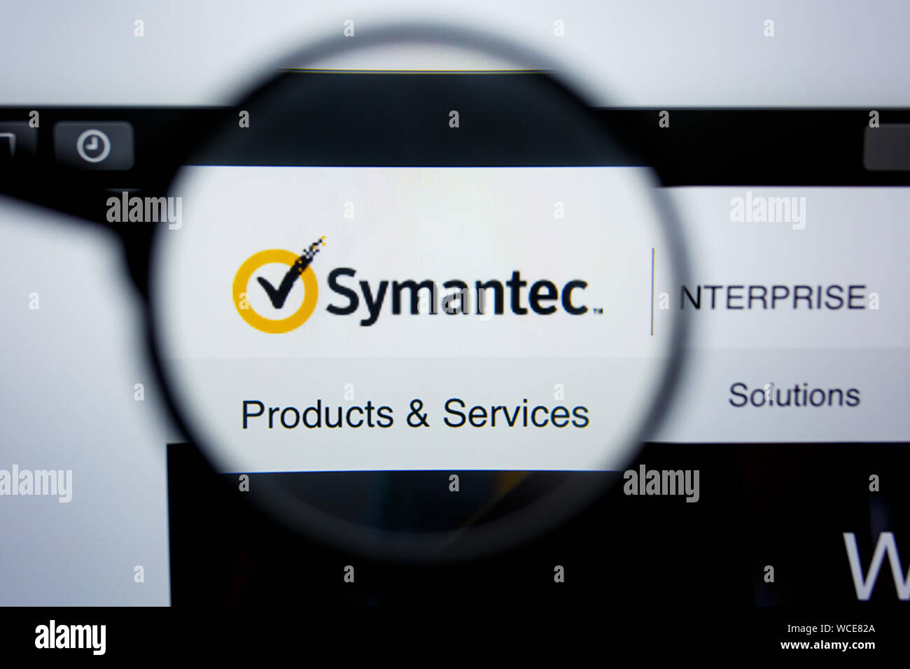 Los Angeles, Kalifornien, USA - 29 Jule2019: Illustrative Editorial von SYMANTEC.COM Homepage. SYMANTEC. Logo sichtbar auf dem Anzeigebildschirm angezeigt. Stockfoto