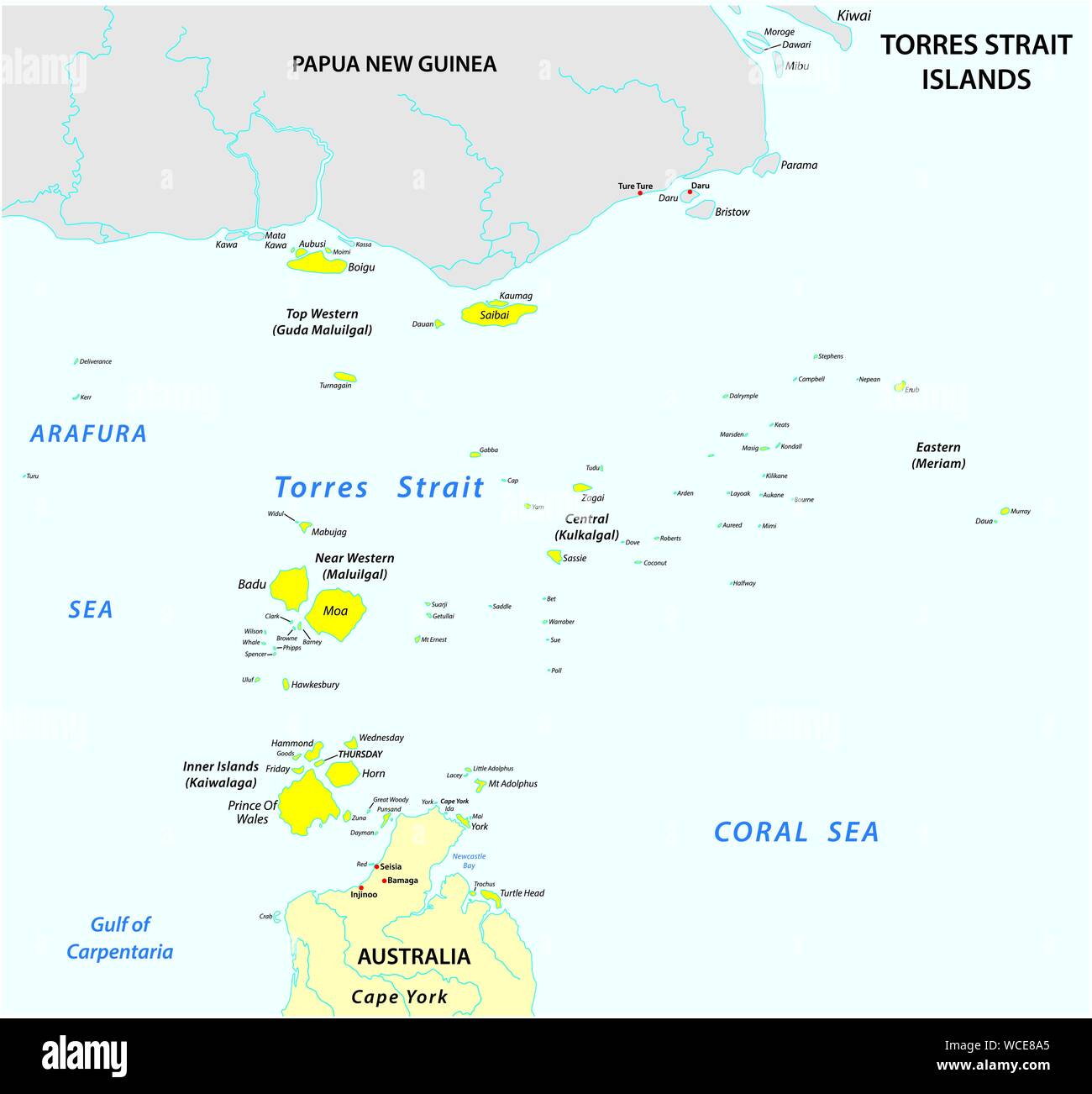 Karte der Australischen Torres-Strait-Inseln Stock Vektor