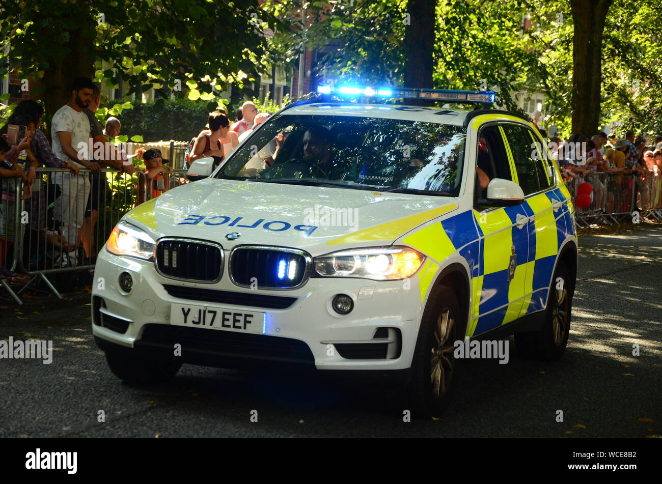 Polizei Auto an Incident, Leeds Stockfoto