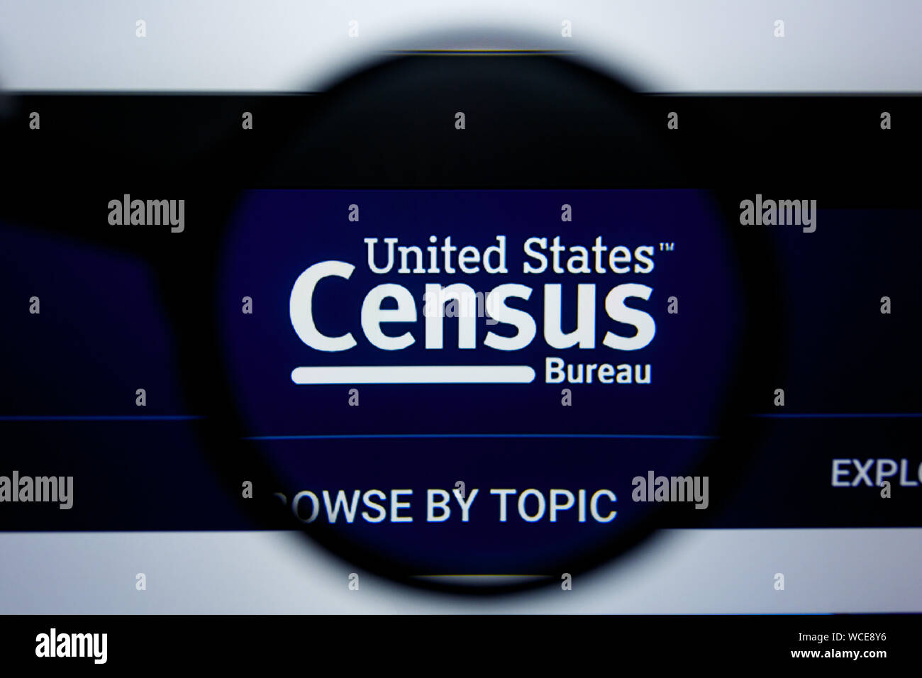 Los Angeles, Kalifornien, USA - 29 Jule2019: Illustrative Leitartikel der Volkszählung .GOV Website Homepage. United States Census Bureau Logo sichtbar auf dem Anzeigebildschirm angezeigt. Stockfoto