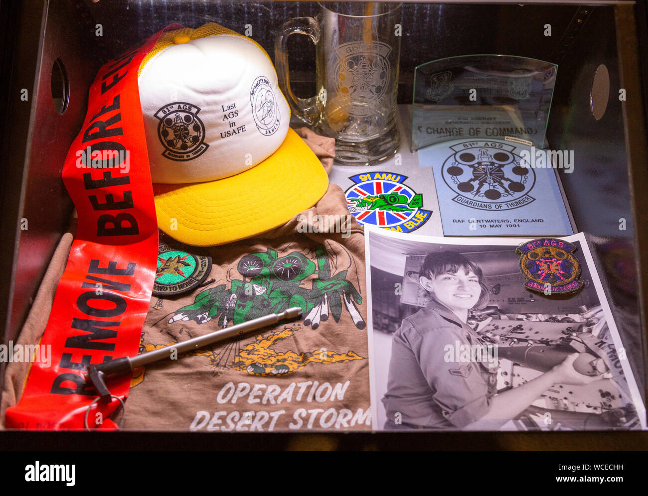 Anzeige über der Operation Desert Storm 1991 Bentwaters Museum zum Kalten Krieg, Suffolk, England, Großbritannien Stockfoto