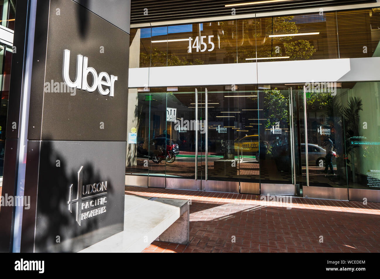 August 21, 2019 San Francisco/CA/USA - UBER Hauptsitz in Soma district; Uber Technologies, Inc. ist eine US-amerikanische multinationale Transport net Stockfoto