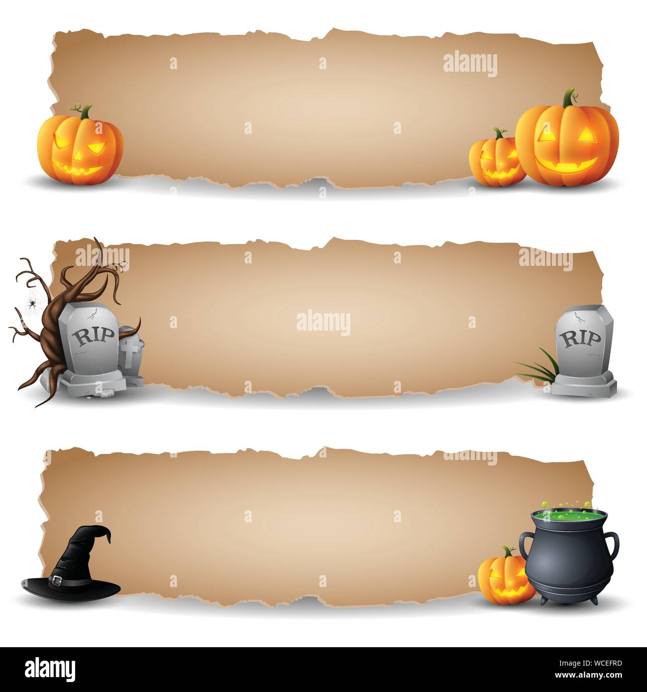 Vector Illustration von Halloween horizontale Banner auf weißem Hintergrund Stock Vektor