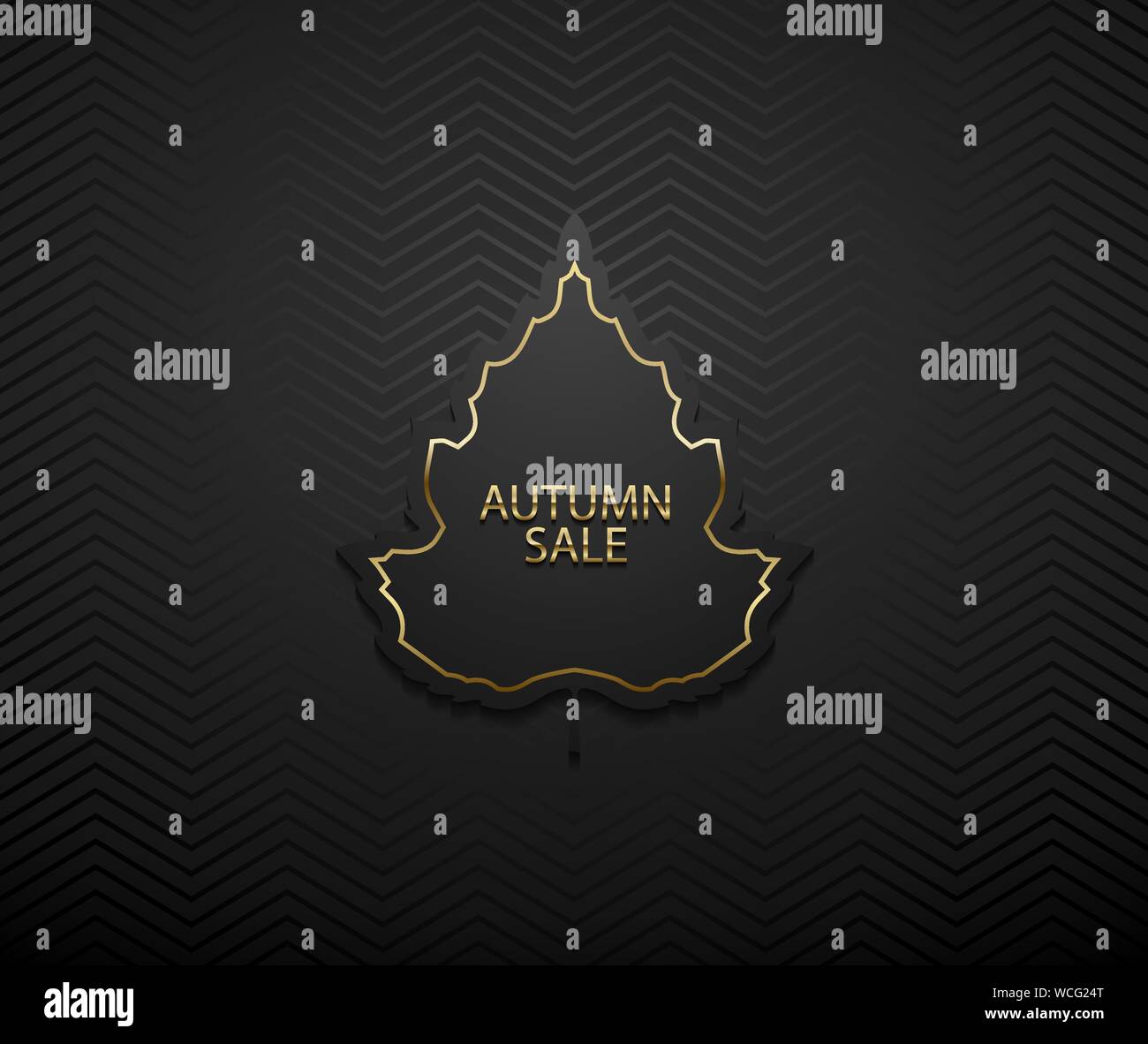 Herbst Sale Vektor luxus Banner. Golden Text und Rahmen auf schwarzen Baum Flügelrahmen. Dunkle geometrische Zickzack Muster Hintergrund. Stock Vektor
