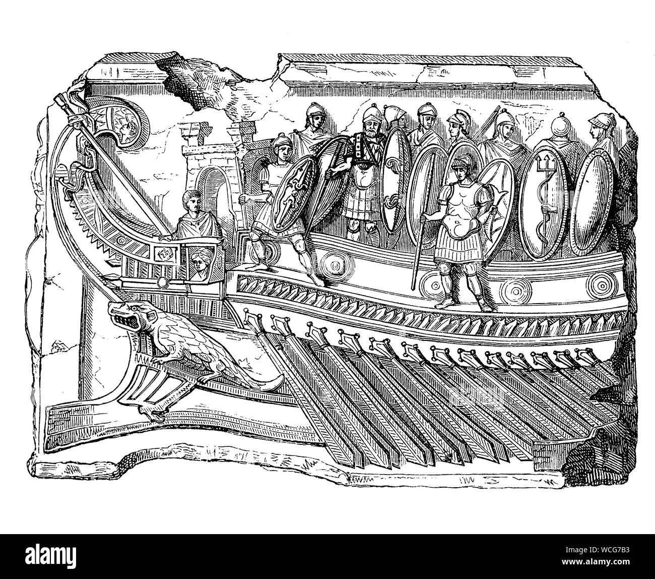 Rom antike: Admiral Schiff Fragment von Antonius bei Actium Schlacht, das Schiff war eine leichte liburnischen Kombüse mit einer Reihe von Ruder Stockfoto