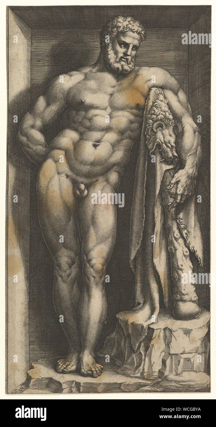 Der Herkules Farnese. Artist: Giorgio Ghisi (Italienisch, Mantua Ca. 1520-1582 Mantua). Maße: Blatt: 12 11/16 x 6 3/4 in. (32,3 x 17,1 cm) Grenzw. Datum: Ende 1570. Museum: Metropolitan Museum of Art, New York, USA. Stockfoto