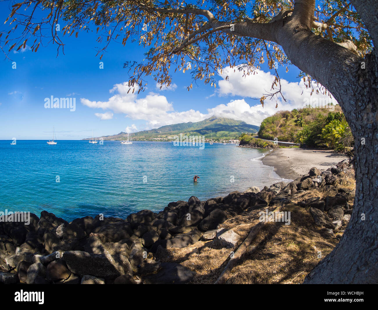 Un Homme seul sur la Plage du Carbet, Martinique Stockfoto