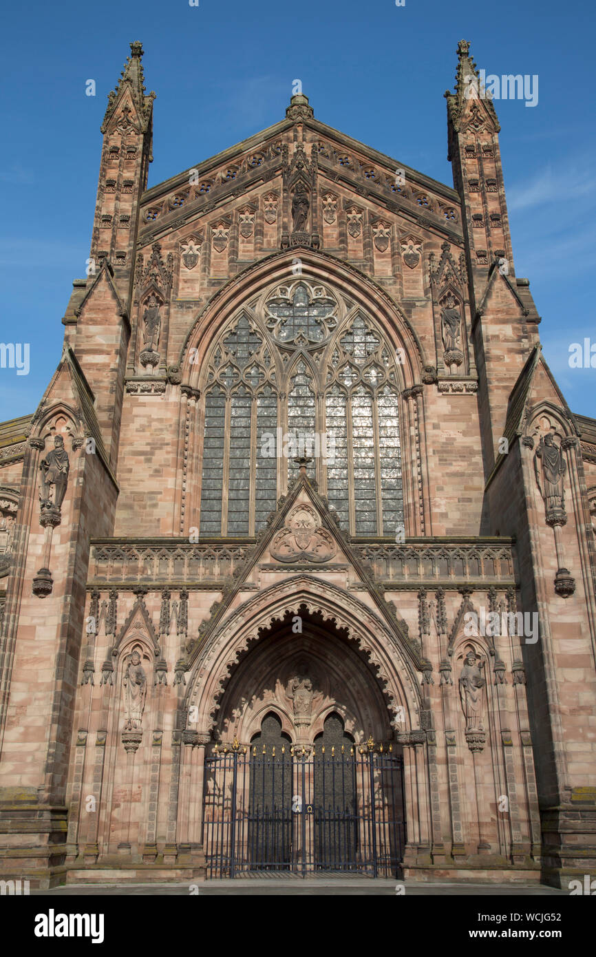 Kathedrale Kirche Fassade, Hereford, England, Großbritannien Stockfoto