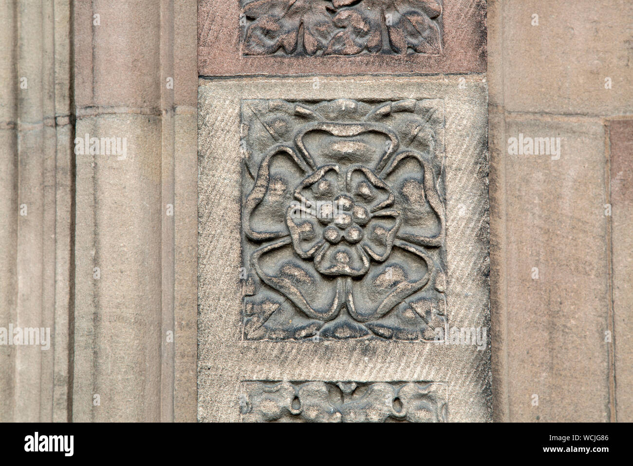 Design auf Kathedrale Kirche, Fassade, Hereford, England, Großbritannien Stockfoto