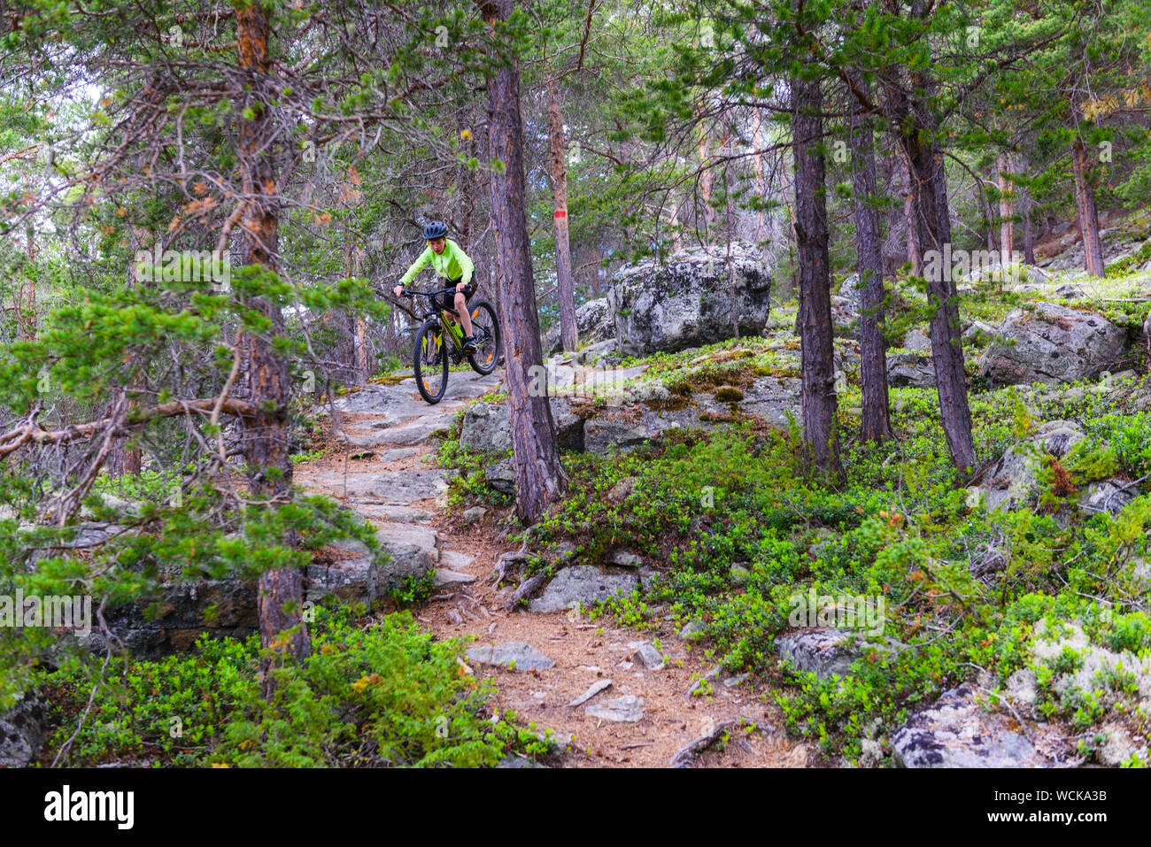 Junge reiten Mountainbike in Norwegen Stockfoto