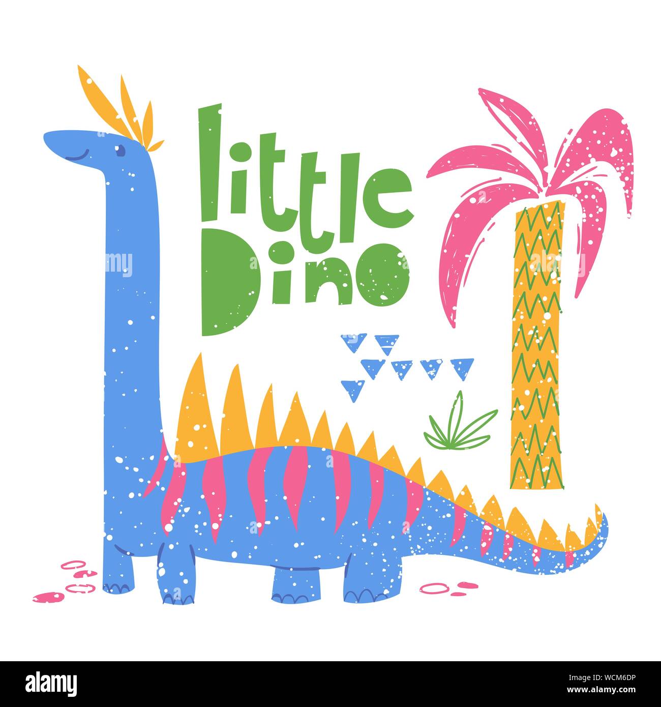 Kids style Poster mit niedlichen Dinosaur brontosaurus und Beschriftung. Stock Vektor