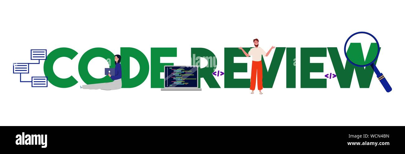 Code Review. Programmierung Entwicklung und Programmierung Qualität Konzept durch die Programmierer. Vector Illustration großer Text Stock Vektor
