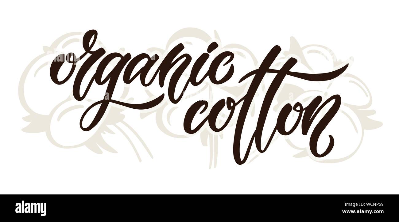 Organic Cotton. Bürste hand Schrift Design in natürlichen Erdtönen. Script-Elements für Mode und organische Landwirtschaft. Stock Vektor