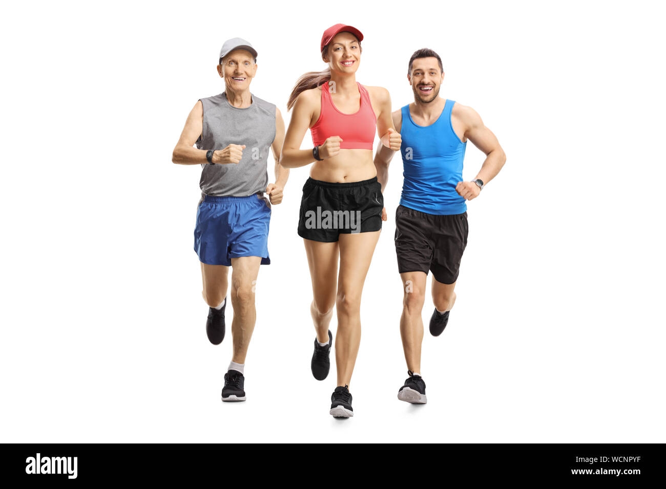 In voller Länge Porträt der Menschen ein Rennen auf weißem Hintergrund Stockfoto