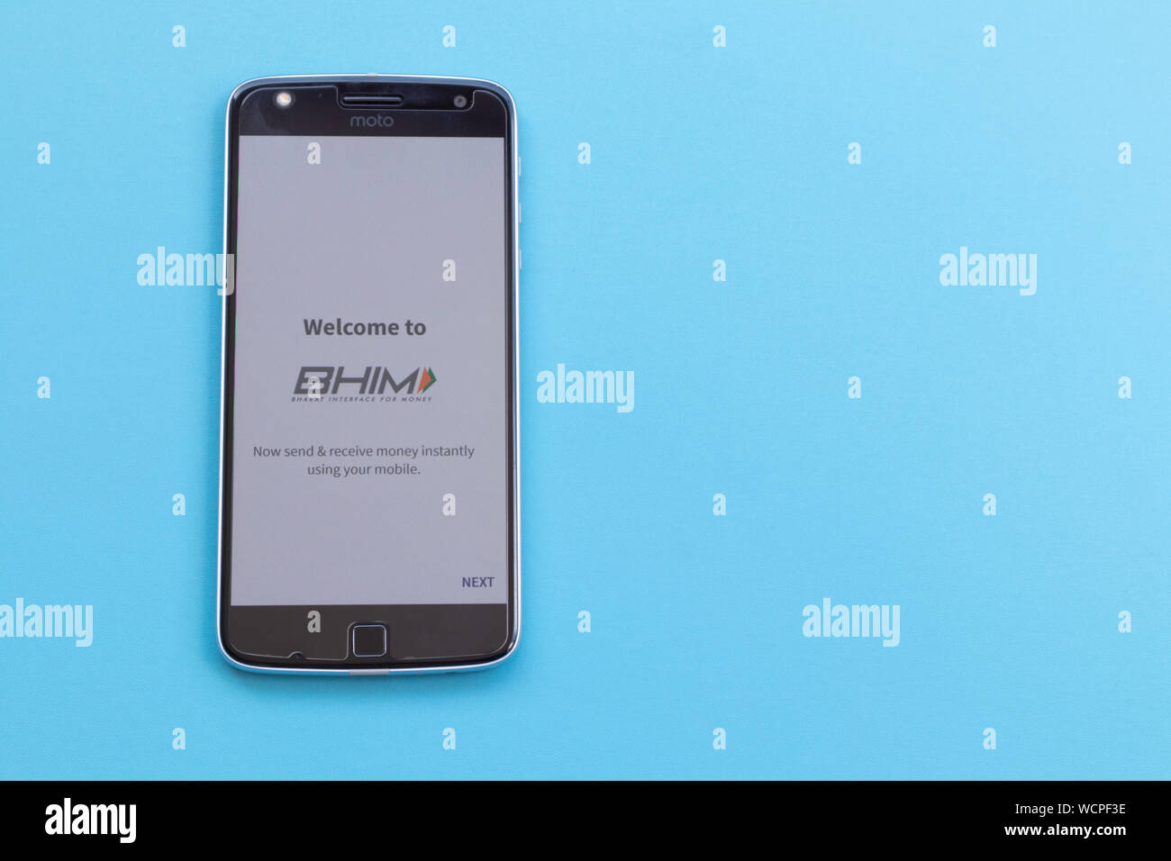 Maski, Indien 25, August 2019: BHIM oder Bharat Schnittstelle für Geld app ist ein Digital Wallet von der indischen Regierung laden auf dem Mobiltelefon Stockfoto