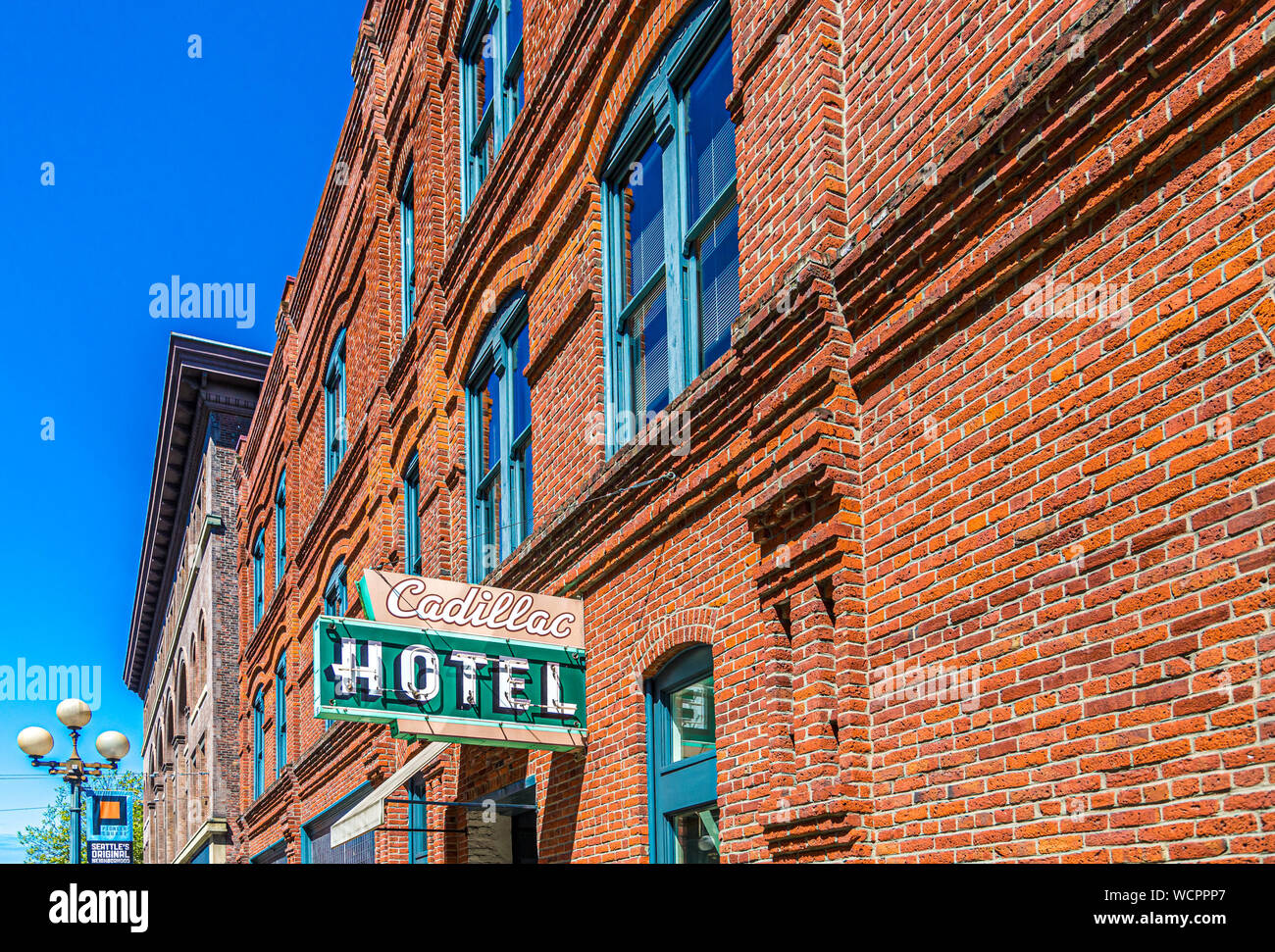 Zeichen für die alten Cadillac Hotel in Seattle, Washington Stockfoto
