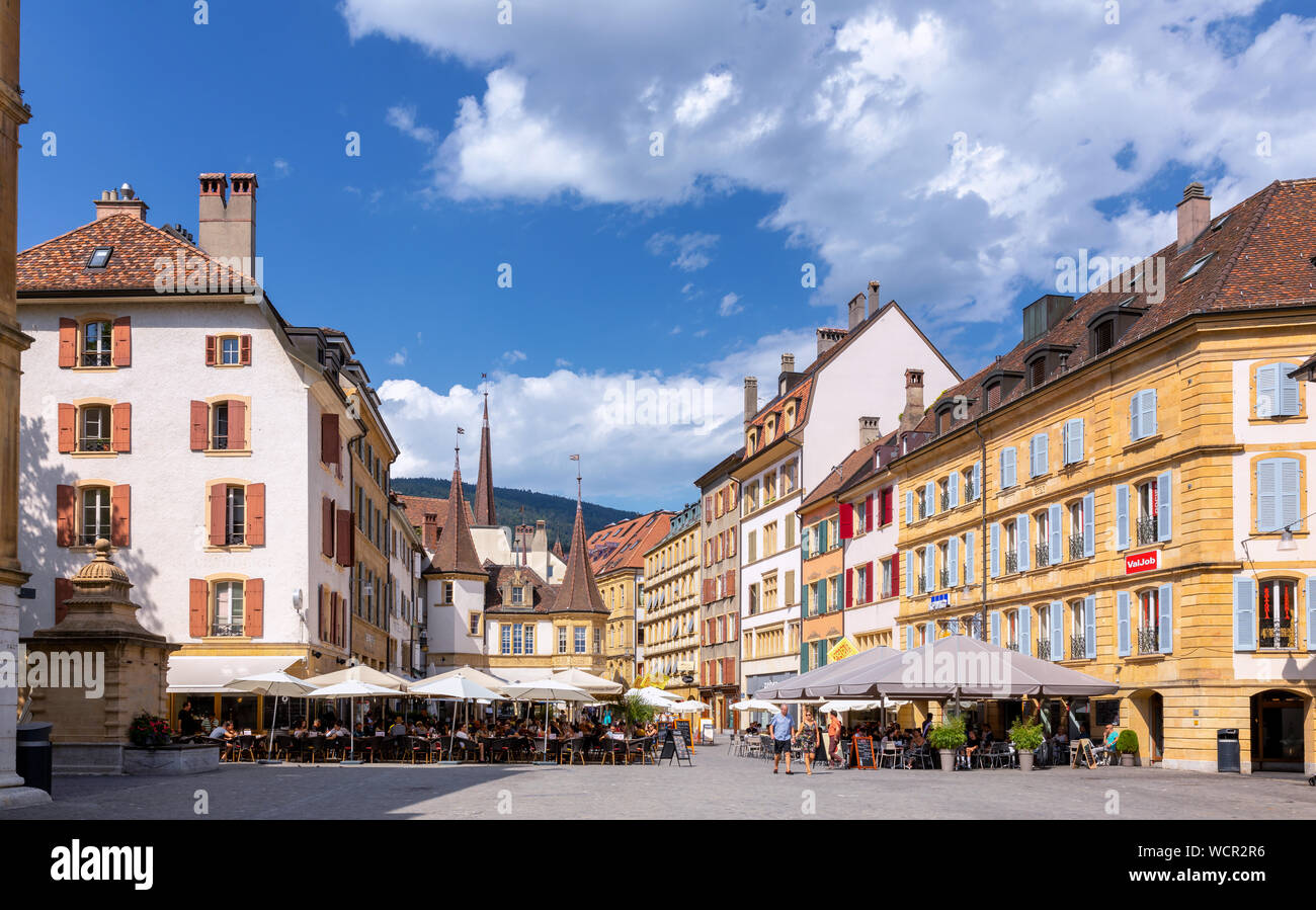 Marktplatz Place des Halles, Neuchâtel, Schweiz Stockfoto