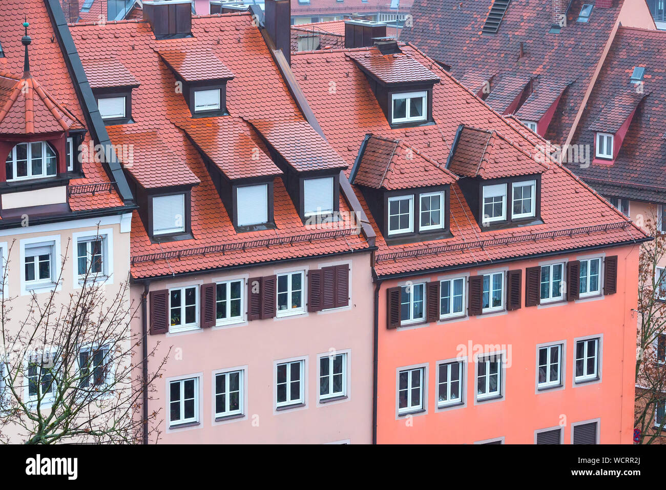 Luftaufnahme von Häusern in Nürnberg, Franken in Bayern Stockfoto