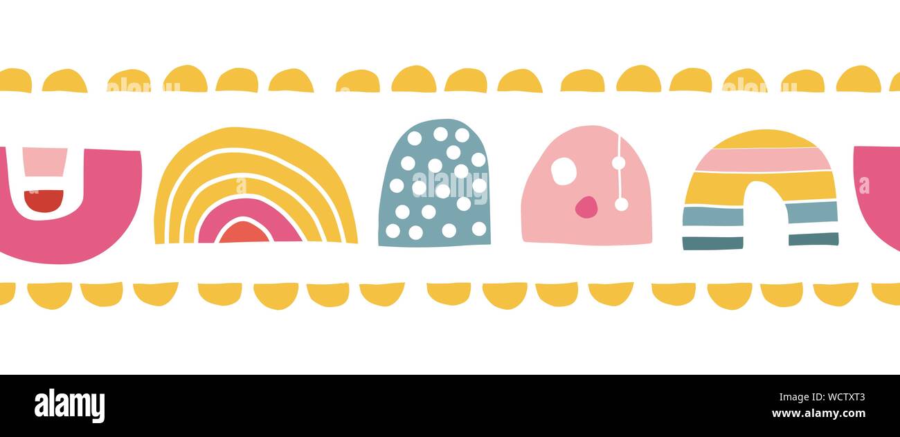 Nahtlose abstrakte doodle Grenze Vector Illustration. Wiederholen Skandinavische Kinder Muster Hand gezeichnet. Band trimmen. Wiederkehrende Formen für Gewebe, Karten Stock Vektor