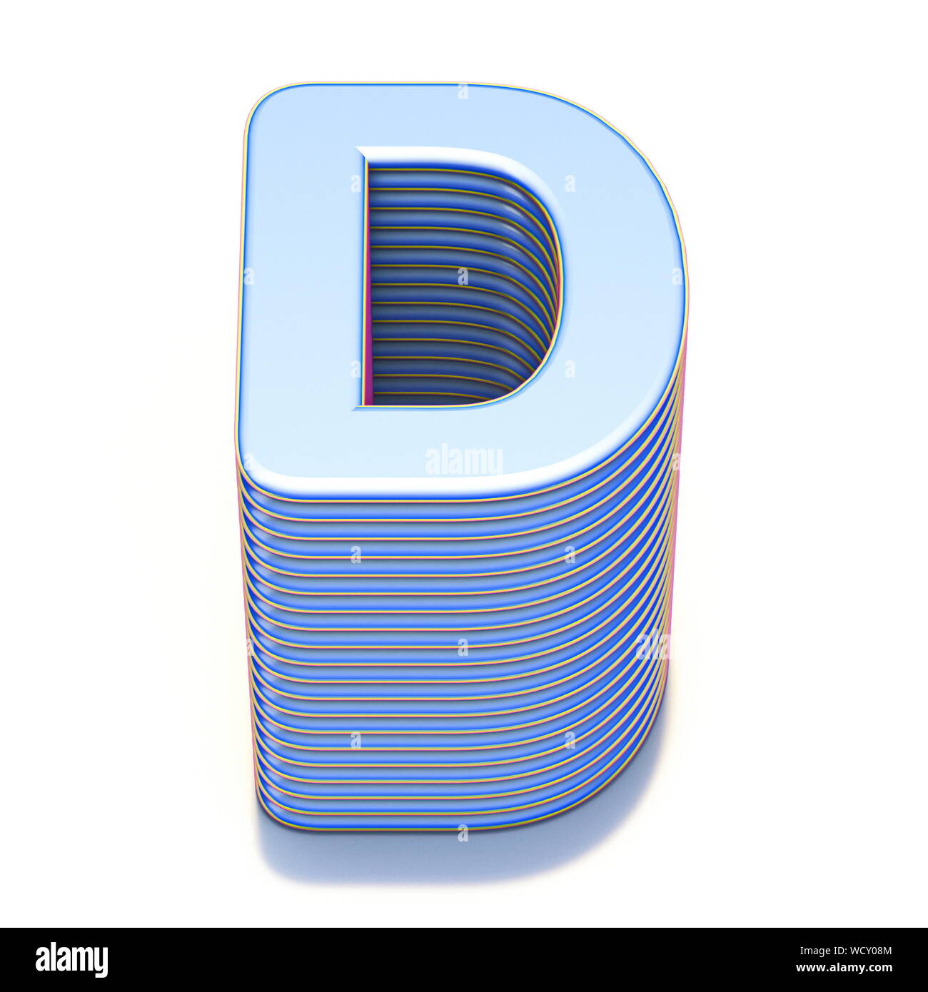Blauen extrudierten font Buchstaben D 3D-Render Abbildung auf weißem Hintergrund Stockfoto