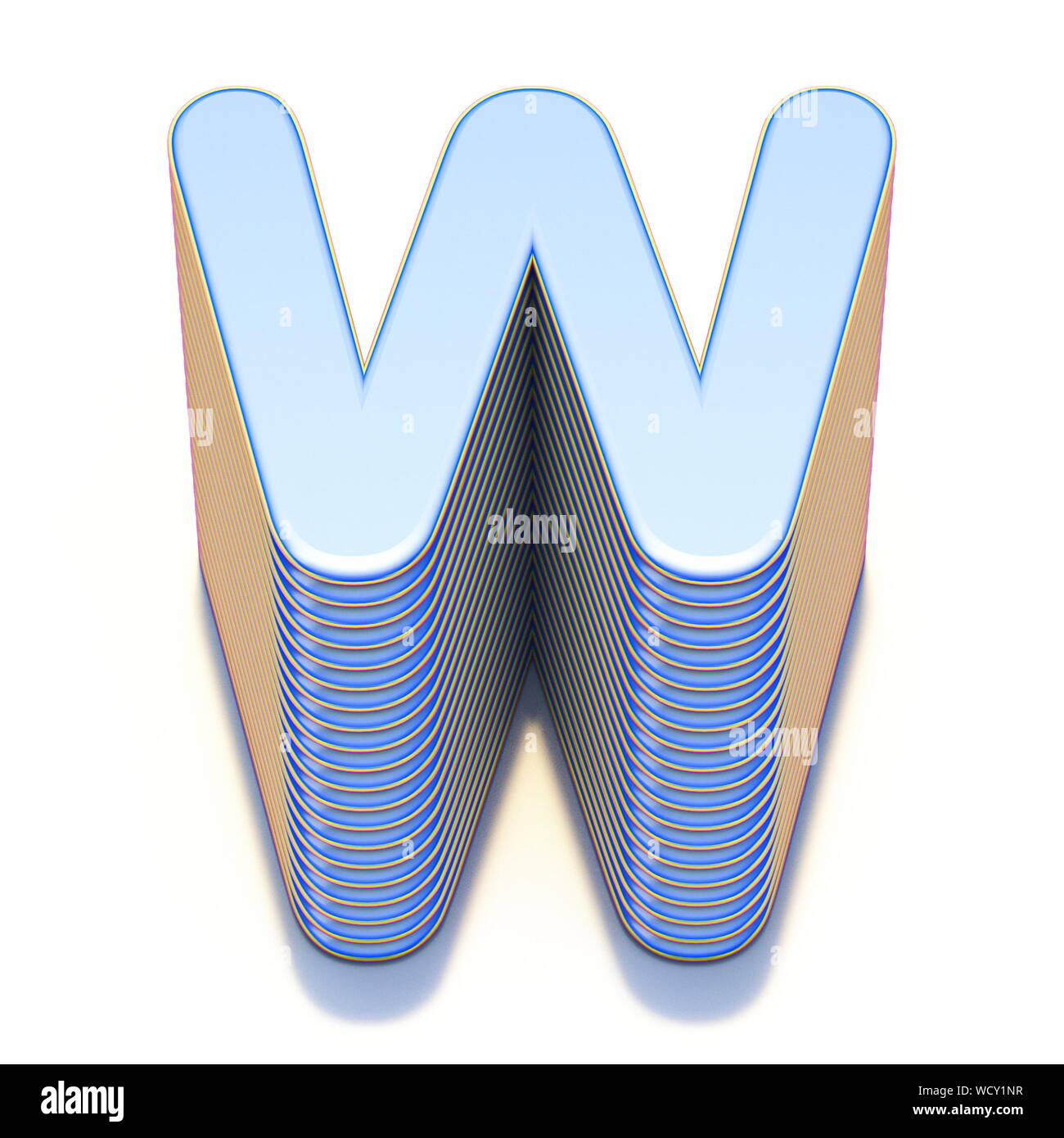 Blauen extrudierten font Buchstaben W 3D-Render Abbildung auf weißem Hintergrund Stockfoto