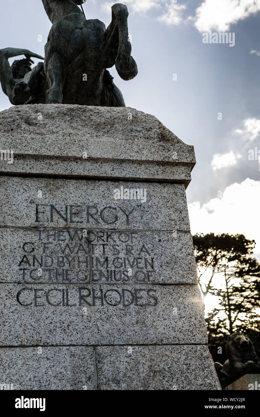Die Bronzeskulptur physische Energie von George Frederic Watts wurde im Jahre 1902 gegossen und ziert die Cecil Rhodes Memorial in Kapstadt, Südafrika Stockfoto