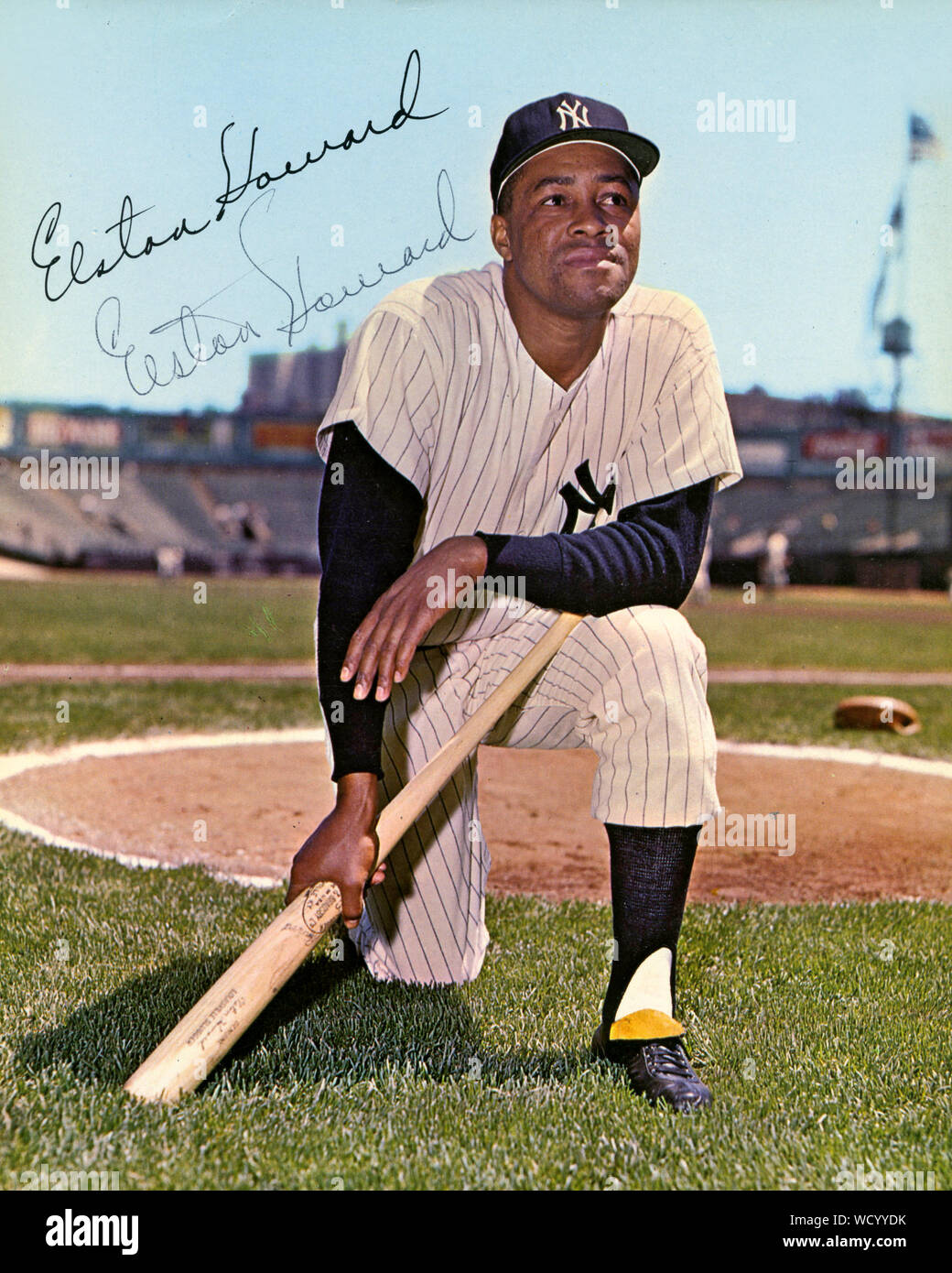 Handsignierte Farbe Foto von elston Howard, der war ein star Baseball spieler mit der New York Yankees in den 1950er und 1960er Jahren. Stockfoto