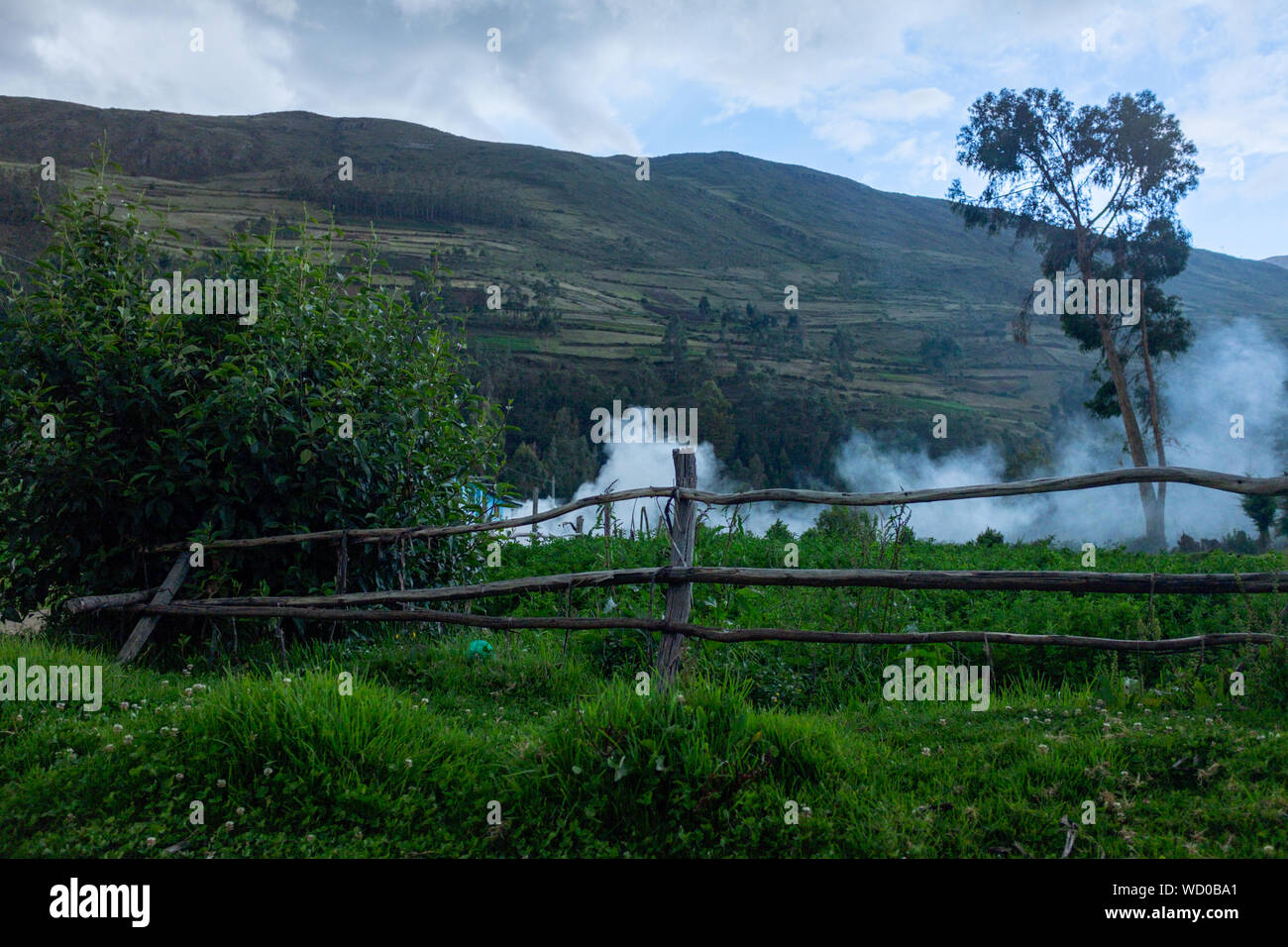 Hieb-und-Landwirtschaft Fire-Fallow Anbau Haltungsform brennen, das sich mit dem Schneiden und Brennen von Pflanzen in Laguna Pachuca, Peru Stockfoto