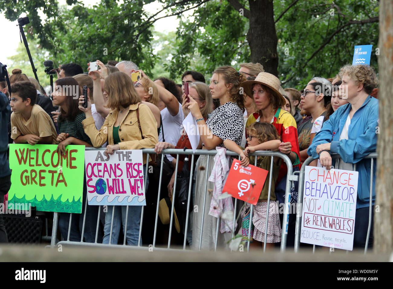 Greta Thunberg Ankunft in New York City, New York, USA Stockfoto