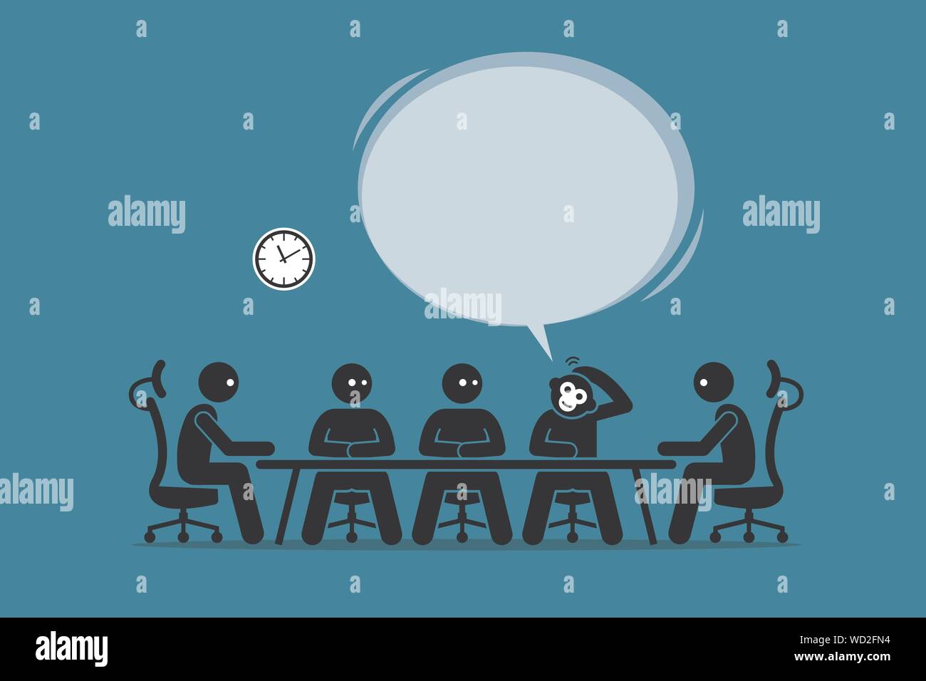 Lustige affe Geschäftsmann sprechen und schlägt seine Idee in einem business Meeting mit Menschen. Vektor Concept Artwork zeigt intelligente, dumm, lustig, Stock Vektor