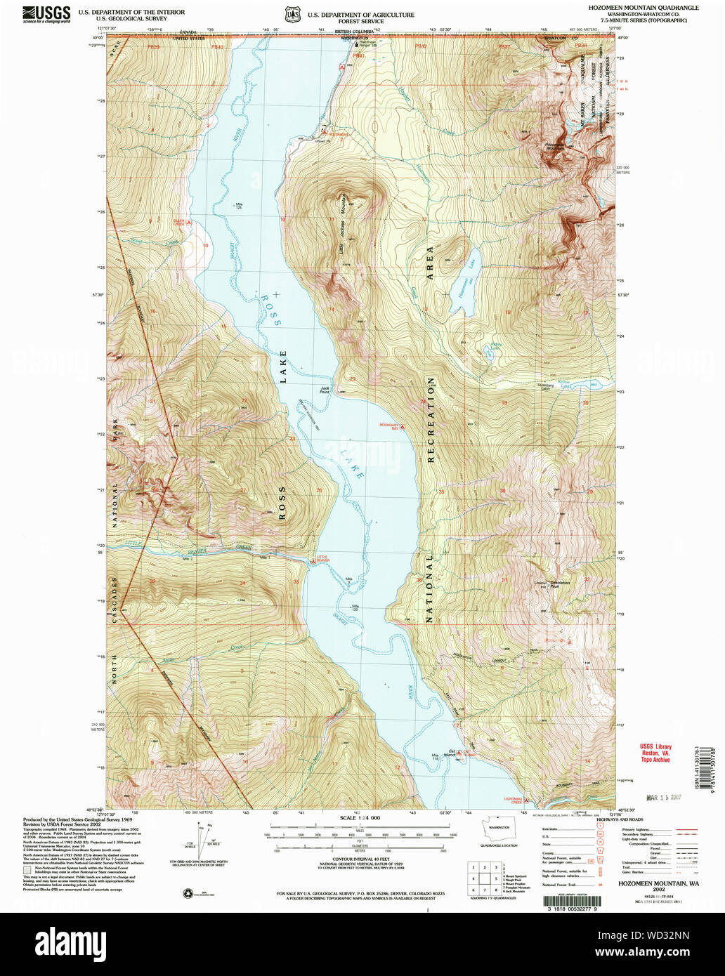 USGS Topo Karte Staat Washington WA Hozomeen Berg 241592 2002 24000 Wiederherstellung Stockfoto