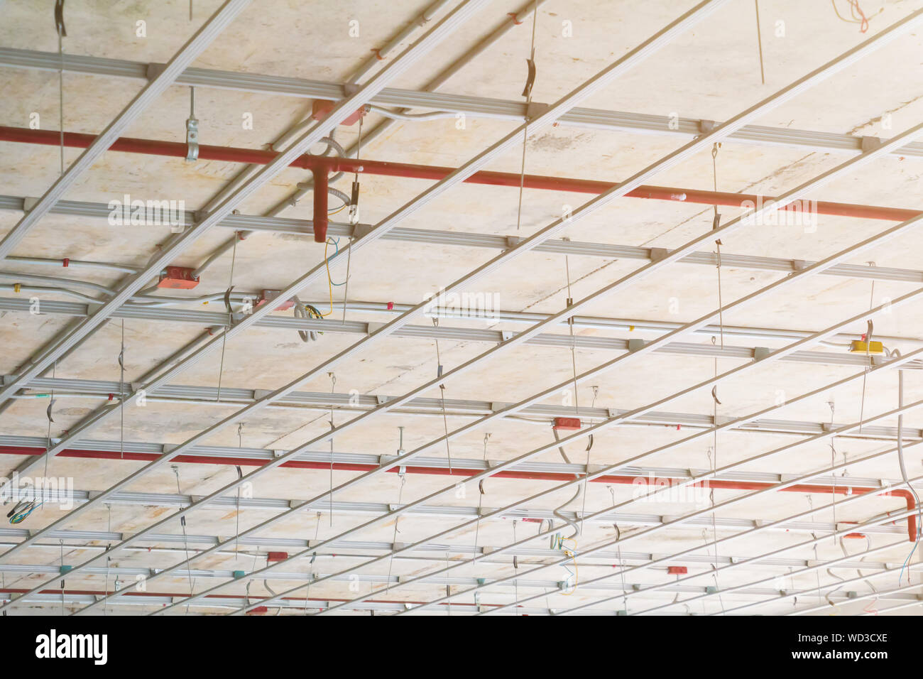 Suspended Ceiling Structure Installation Gypsum Stockfotos