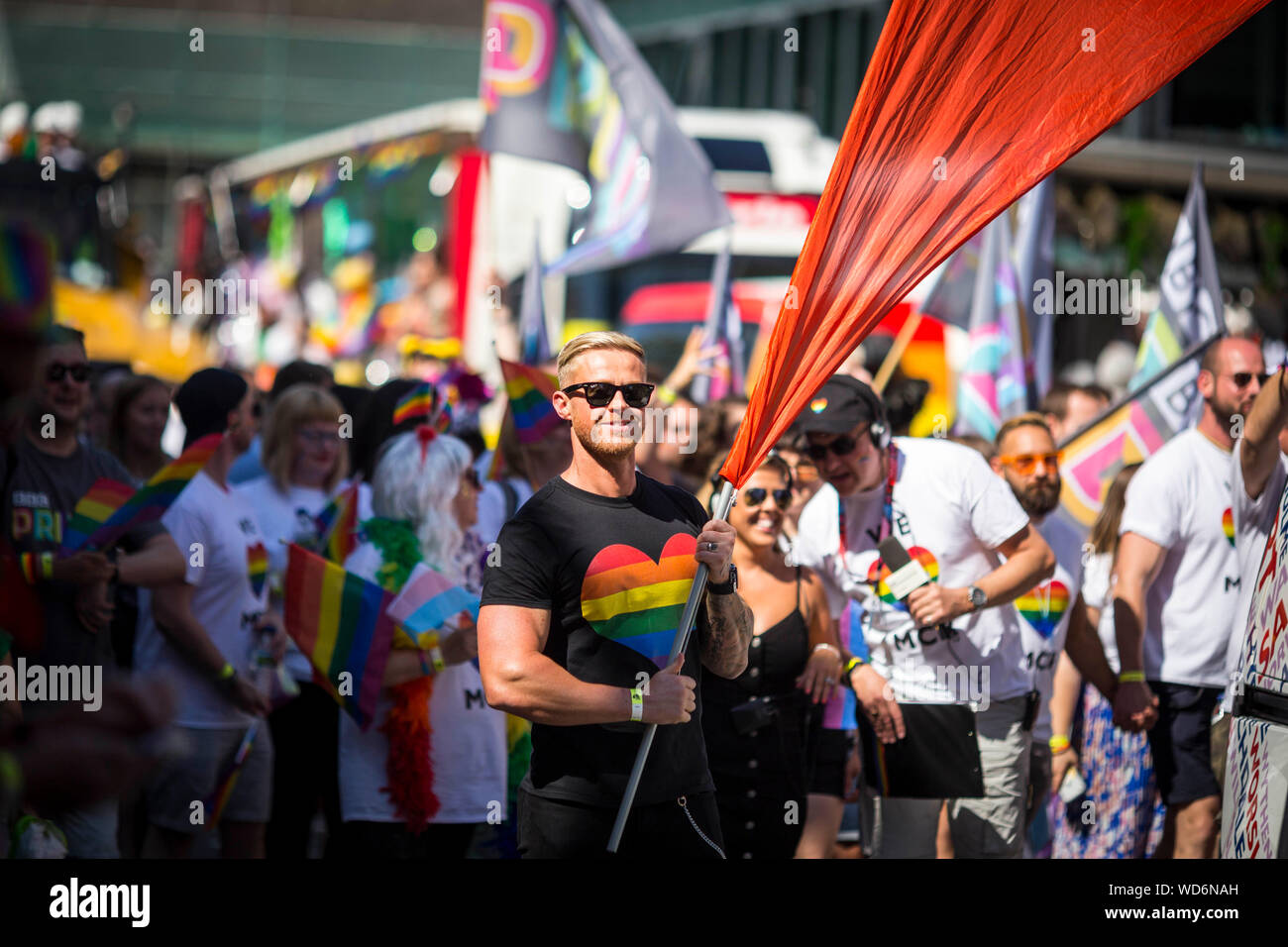 © Chris Bull. 24/8/19 Manchester, UK. Manchester Pride 2019 Parade durch das Stadtzentrum von Manchester heute (Samstag, 24. August). In diesem Jahr, Stockfoto