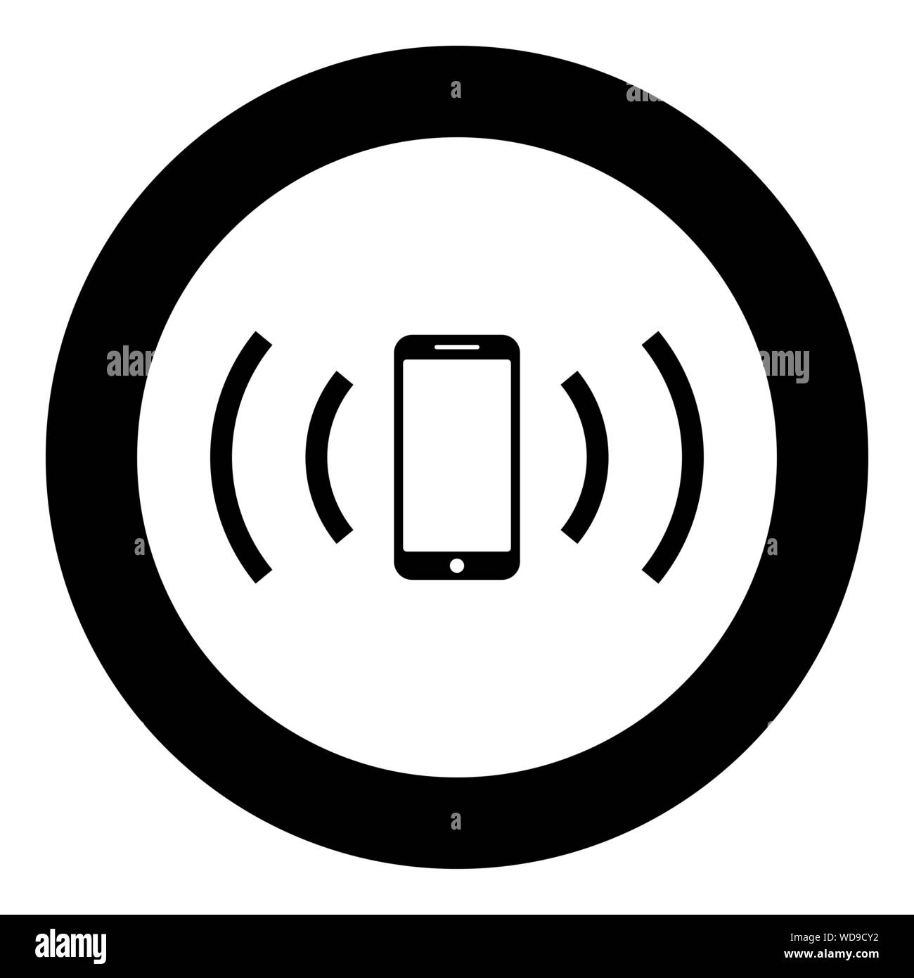 Smartphone sendet Funkwellen Schallwelle emittierenden Wellen Konzept Symbol im Kreis runden schwarzen Farbe Vektor-illustration Flat Style simple Image Stock Vektor