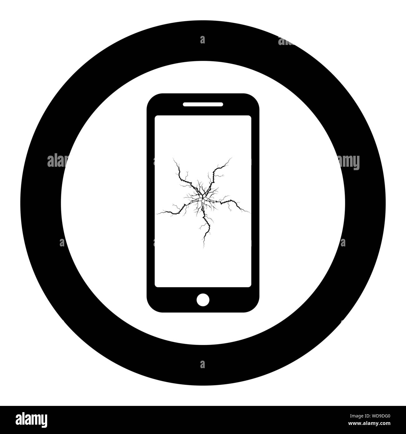 Mit crash Touchscreen Symbol im Kreis runden schwarzen Farbe Vektor-illustration Flat Style simple image Smartphone Stock Vektor