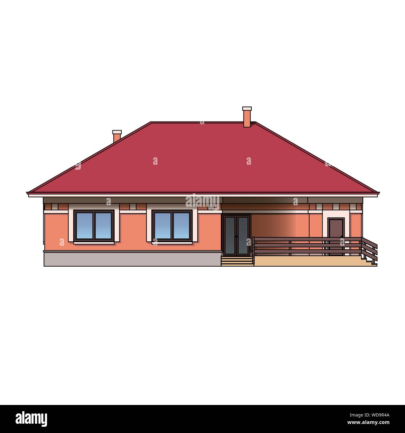 Architektonische Fassade eines Hauses. Vektor realistische Abbildung. Auf weissem Hintergrund. EPS 10. Stock Vektor