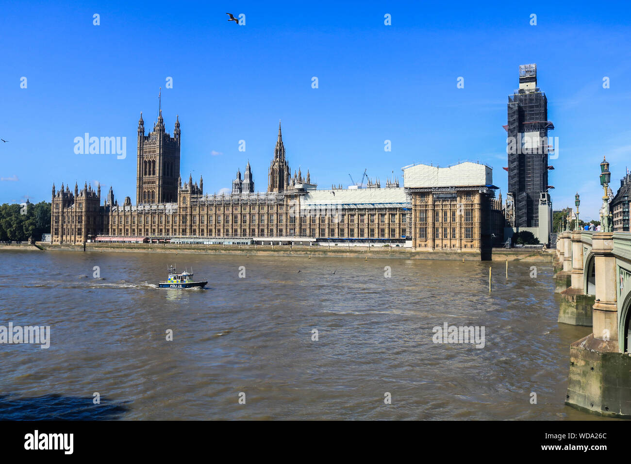 Ein Blick auf den Palast von Westminster ein Tag, nachdem Premierminister Boris Johnson erfolgreich in seinem Angebot zum Herunterfahren oder vertagen war das Parlament Stockfoto