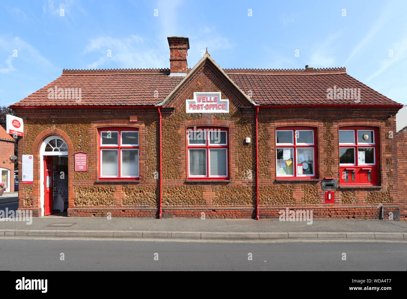 Post an Wells-Next - - Meer, Küste North Norfolk, England. Stockfoto