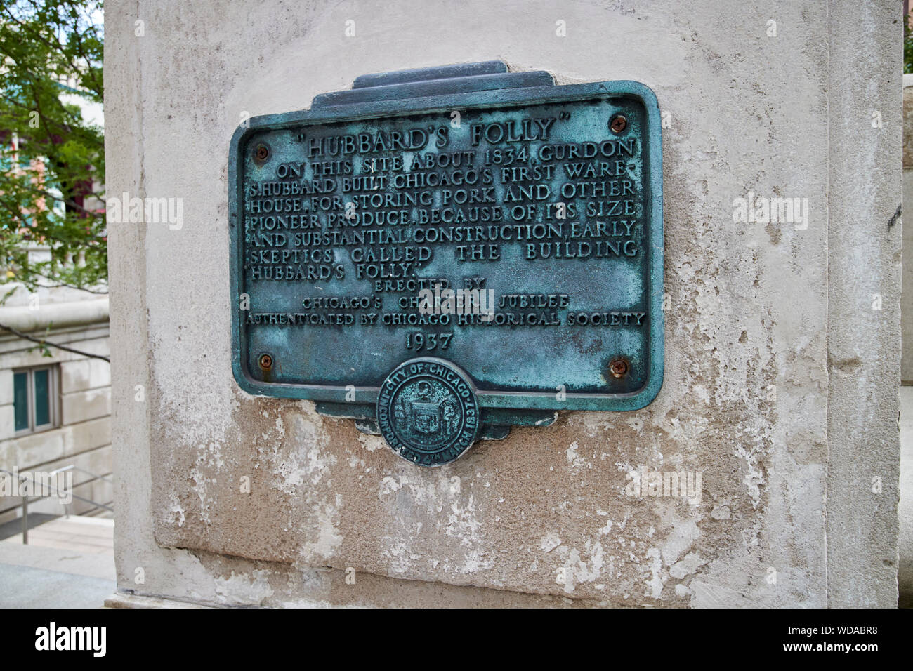 Gedenktafel zur Erinnerung an die Website von hubbards Torheit west Wacker Drive Chicago, Illinois Vereinigte Staaten von Amerika Stockfoto